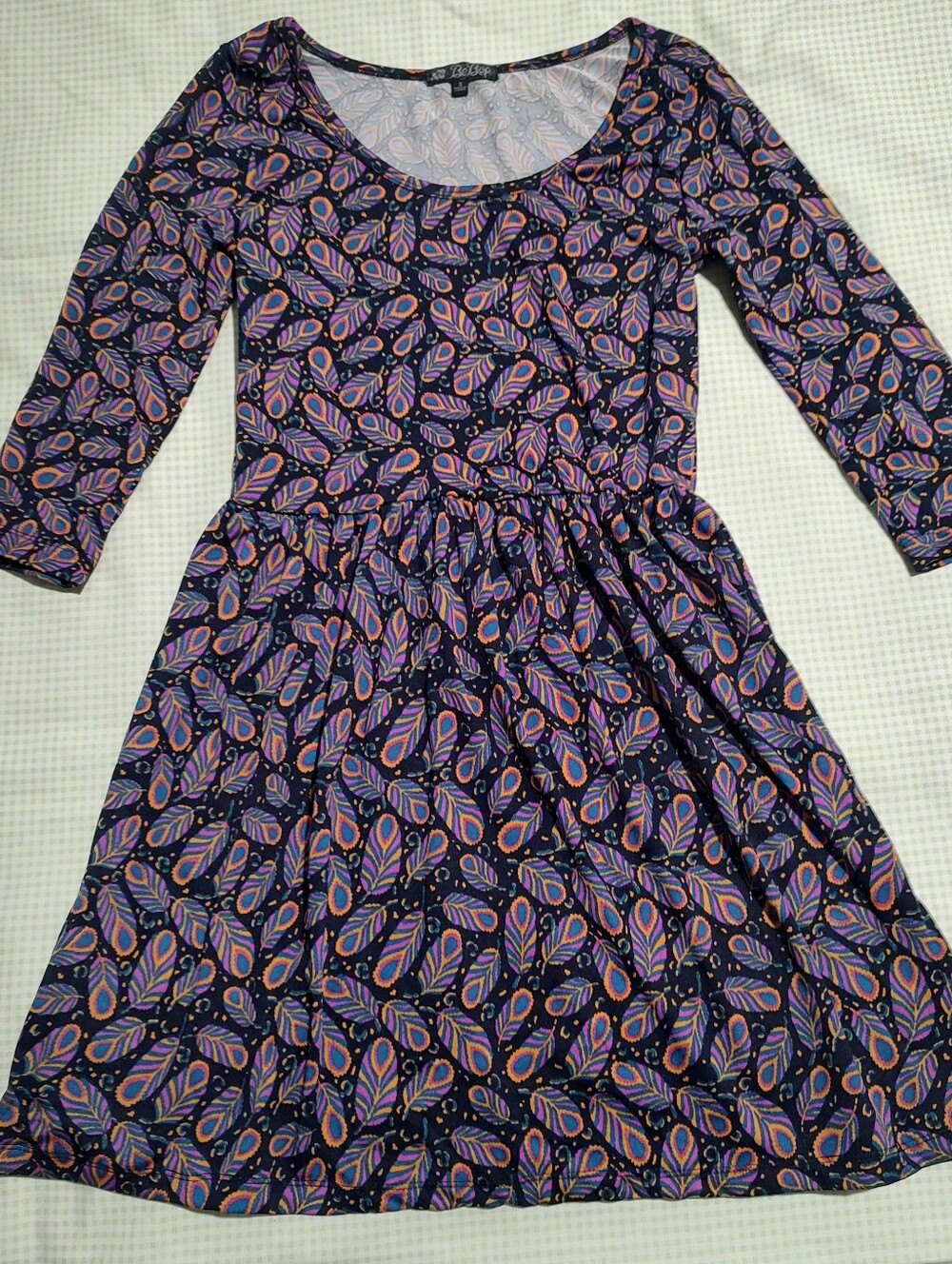 BeBop Navy Dress with Purple and Pink Teardrop Print